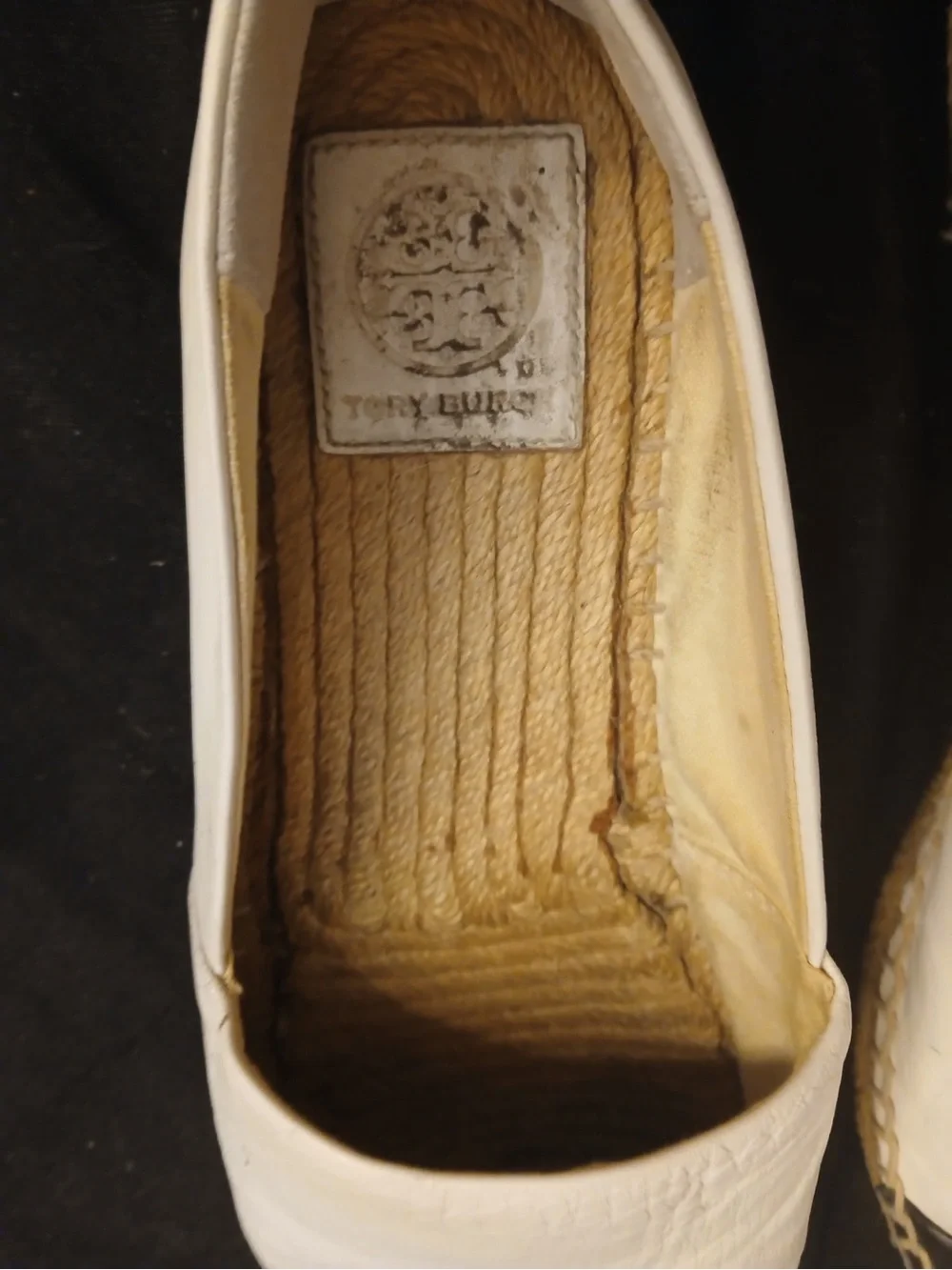 Women's White Leather Espadrille Flats with Black Cap Toe